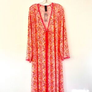 NWT Savage x Fenty Sunray Mesh Lace Robe Maxi Length Floral Sheer Self Tie XS/S